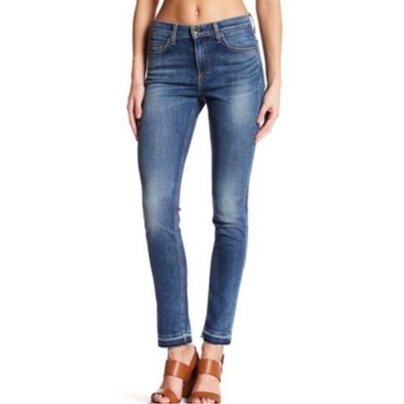 Rag & Bone BaineBridge Raw Hem Dre Mid-Wash Skinny Blue Women's Jeans - Picture 1 of 10